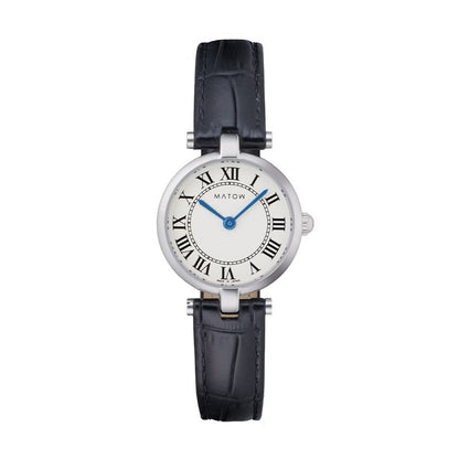 AURA ROUND SILVER BLACK LEATHER