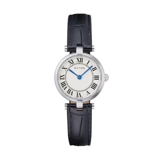 AURA ROUND SILVER BLACK LEATHER