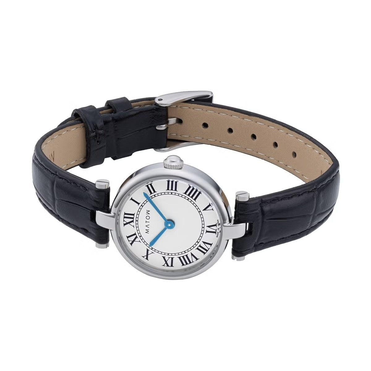 AURA ROUND SILVER BLACK LEATHER