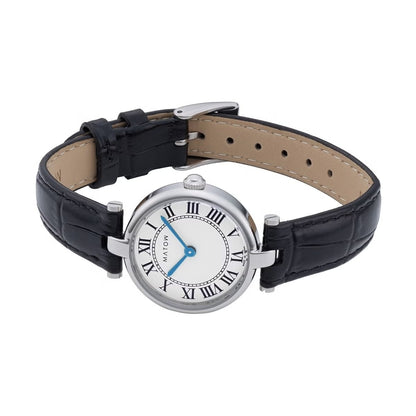 AURA ROUND SILVER BLACK LEATHER