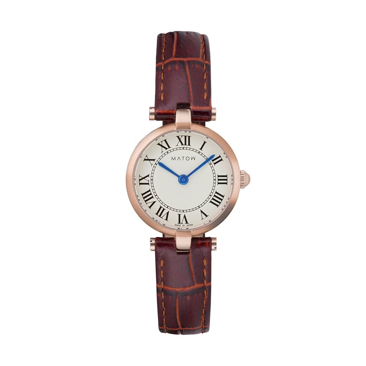 AURA ROUND ROSE GOLD BROWN LEATHER