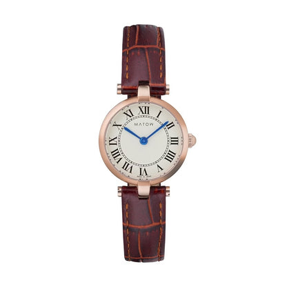 AURA ROUND ROSE GOLD BROWN LEATHER