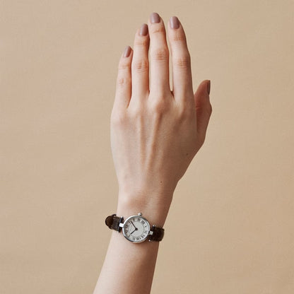 AURA ROUND ROSE GOLD BROWN LEATHER