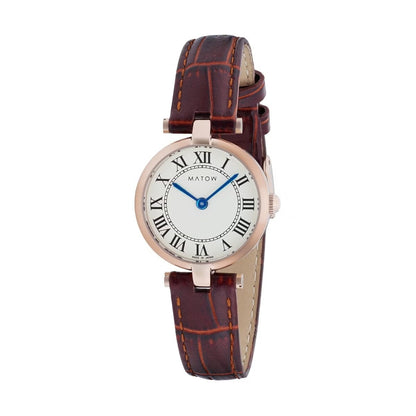 AURA ROUND ROSE GOLD BROWN LEATHER