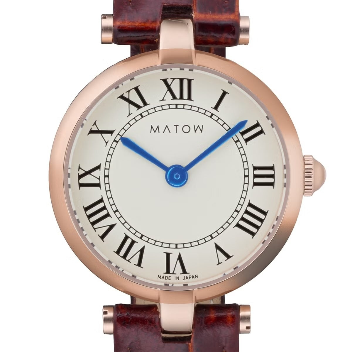 AURA ROUND ROSE GOLD BROWN LEATHER