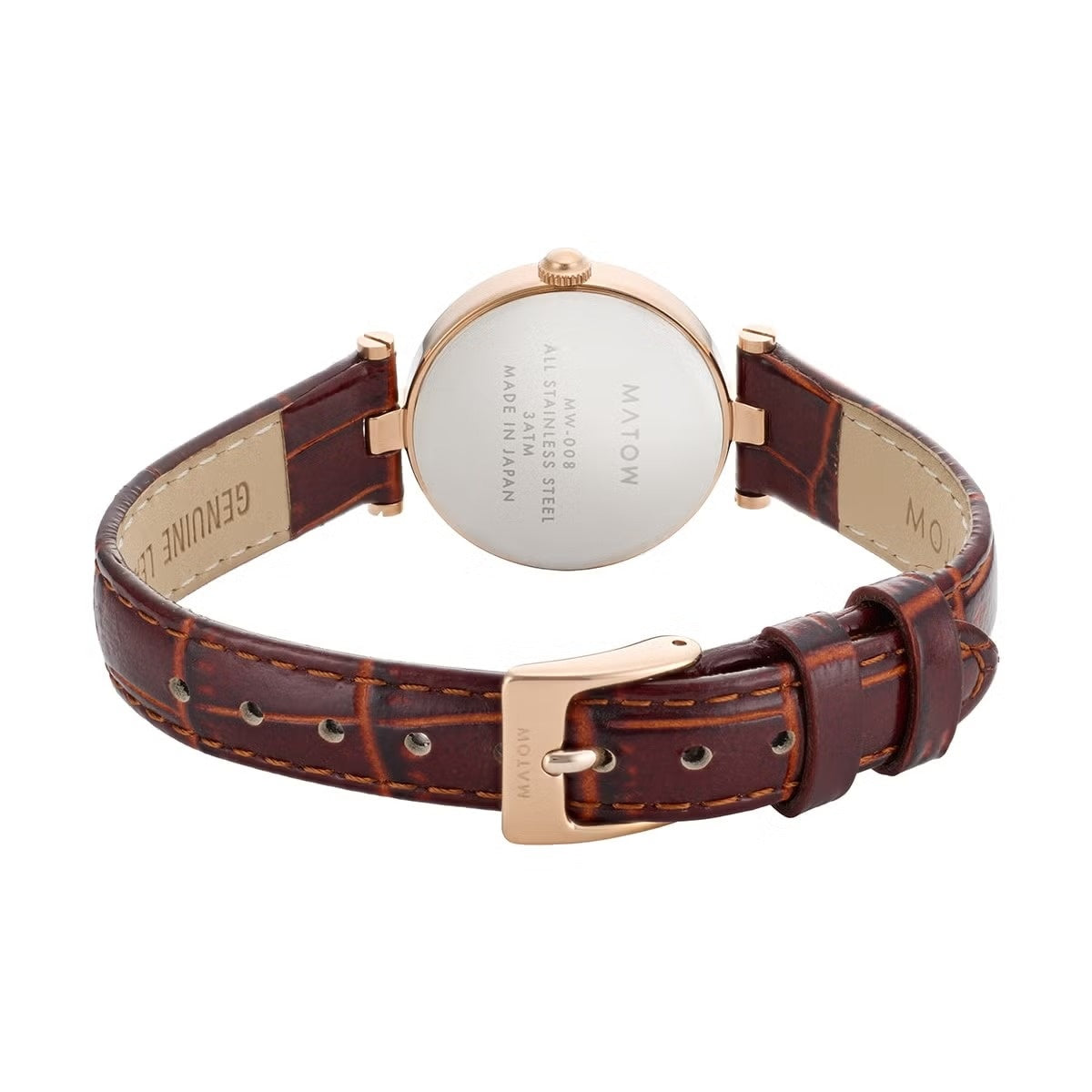 AURA ROUND ROSE GOLD BROWN LEATHER