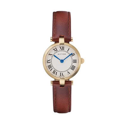 AURA ROUND GOLD BROWN LEATHER