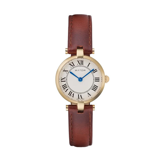 AURA ROUND GOLD BROWN LEATHER