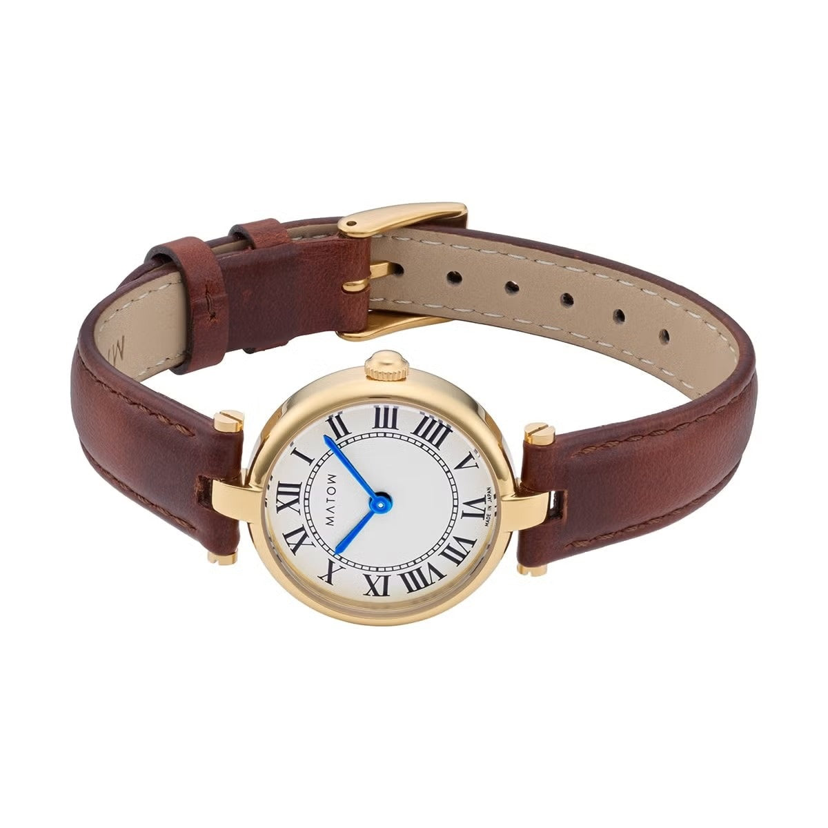 AURA ROUND GOLD BROWN LEATHER