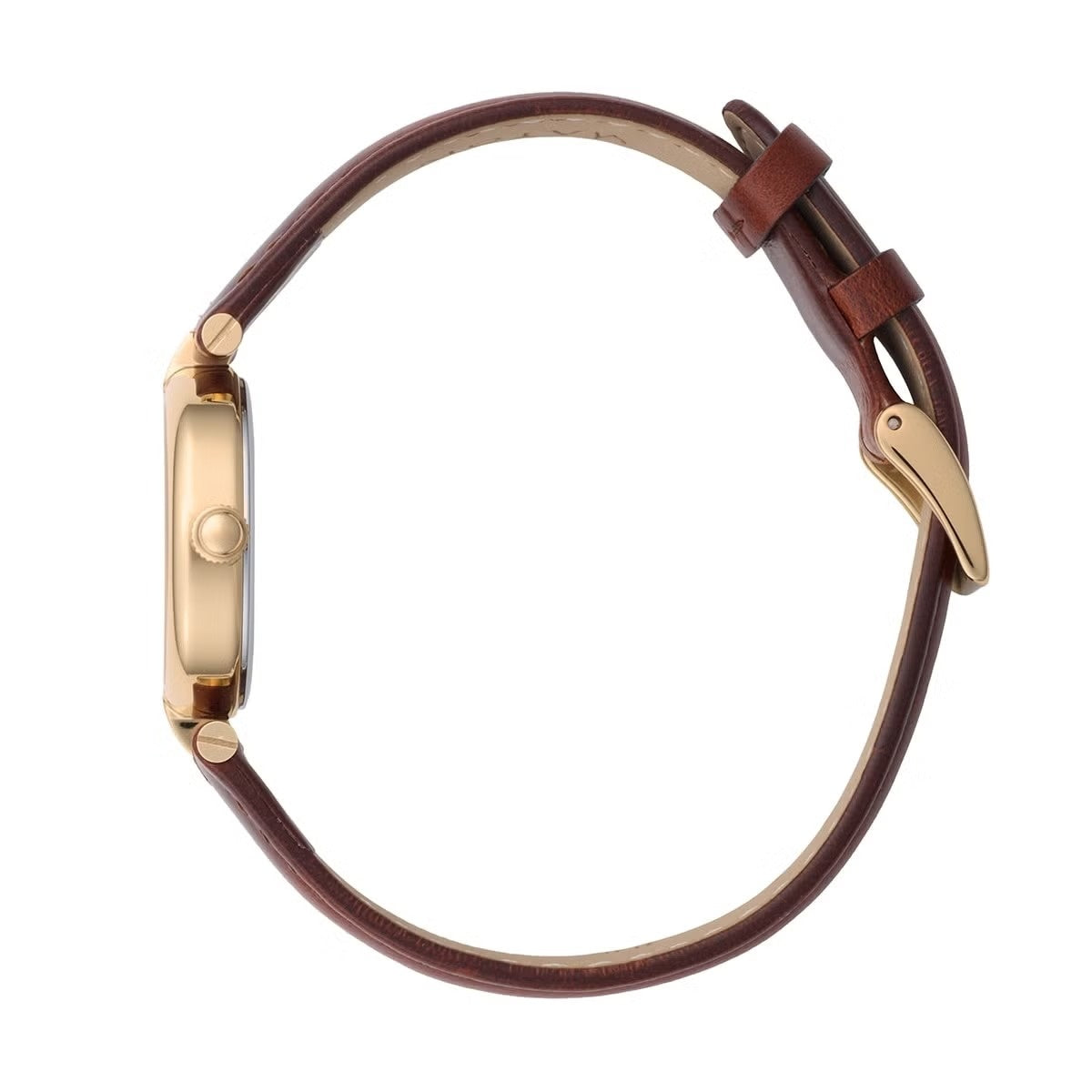 AURA ROUND GOLD BROWN LEATHER