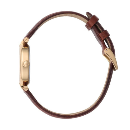 AURA ROUND GOLD BROWN LEATHER
